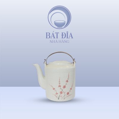 Ấm Tích Men Gốm Hoa Đào Đỏ