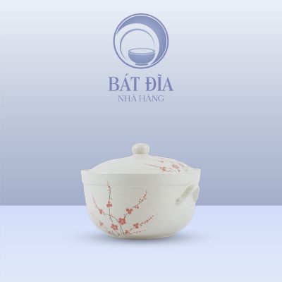 Âu Cơm Men Gốm Hoa Đào Đỏ