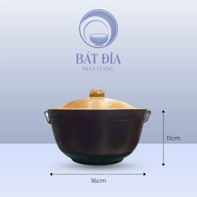 Âu Cơm Men Gốm Nâu Đen - 16cmx11cm
