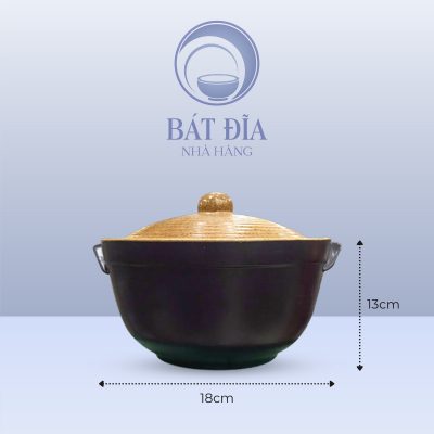 Âu Cơm Men Gốm Nâu Đen - 18cmx13cm
