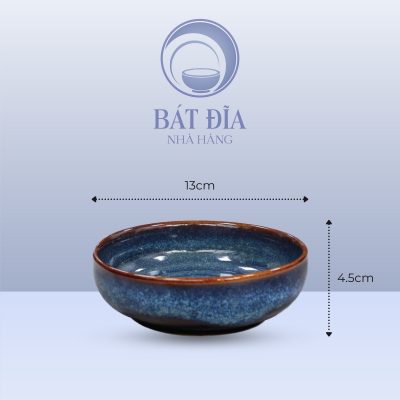 Bát Bằng Men Hỏa Biến Xanh - 13cmx4,5cm