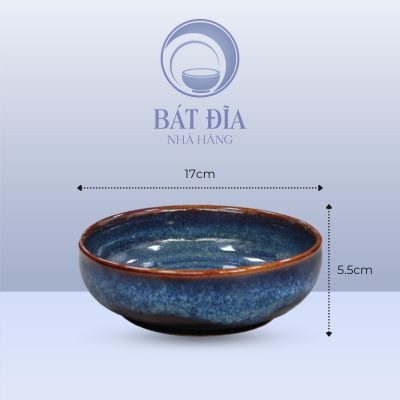 Bát Bằng Men Hỏa Biến Xanh - 17cmx5,5cm