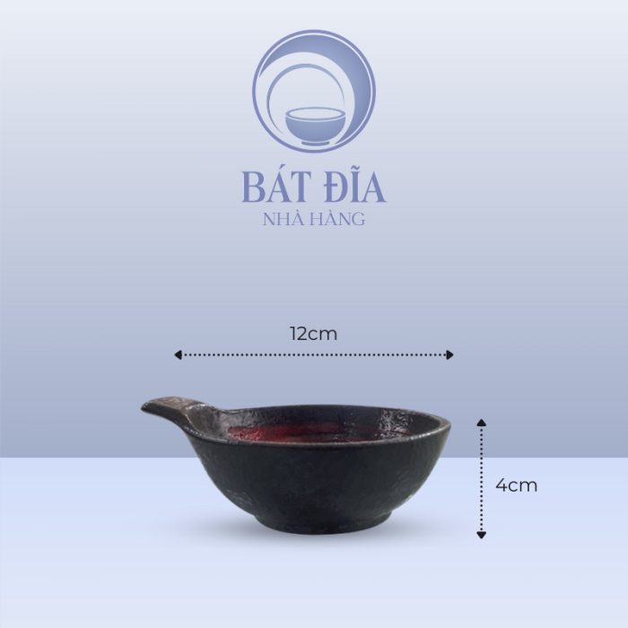 kích thước Bát Chuôi Men Đen Nhật Quét Sơn