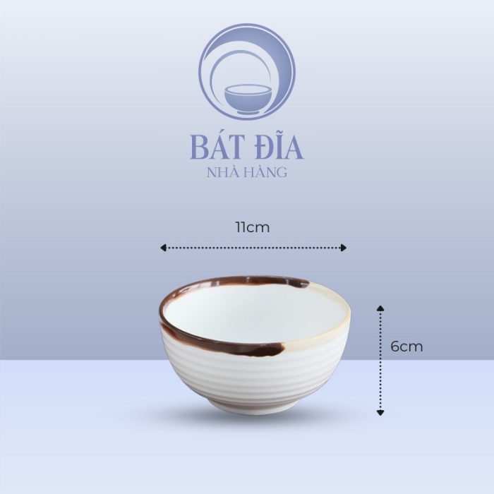 kích thước Bát Cơm Men Matt Trắng Kẻ Miệng