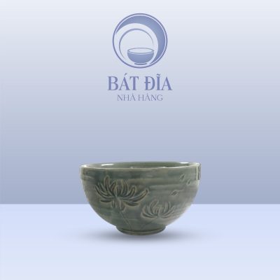 Bát Cơm Men Xanh Khắc Hoa Cúc
