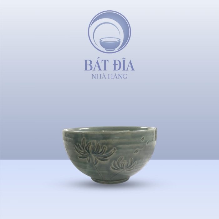 Bát Cơm Men Xanh Khắc Hoa Cúc
