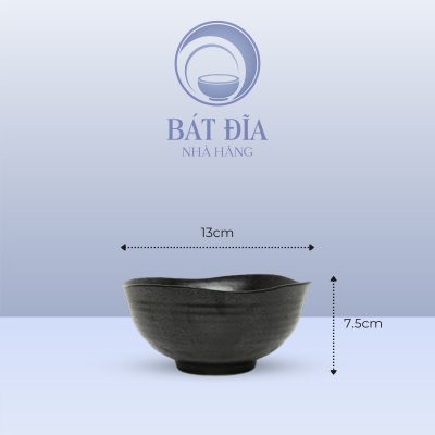 Kích thước Bát Cơm Miệng Lượn Men Đen Nhật Quét Sơn