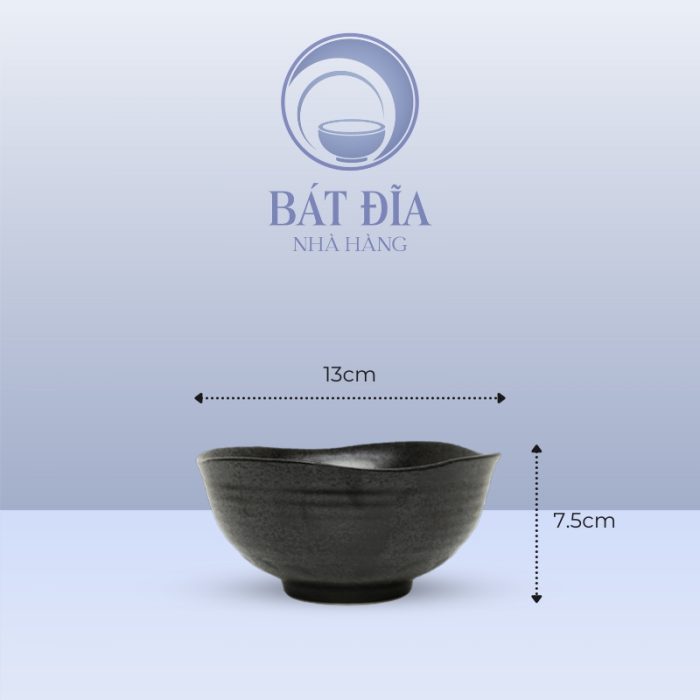 Kích thước Bát Cơm Miệng Lượn Men Đen Nhật Quét Sơn