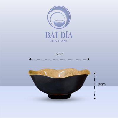 kích thước Bát Lượn Chân Cao Men Gốm Nâu Đen
