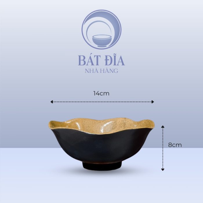 kích thước Bát Lượn Chân Cao Men Gốm Nâu Đen