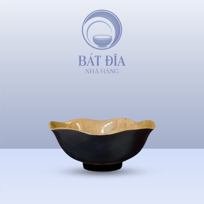 Bát Lượn Chân Cao Men Gốm Nâu Đen