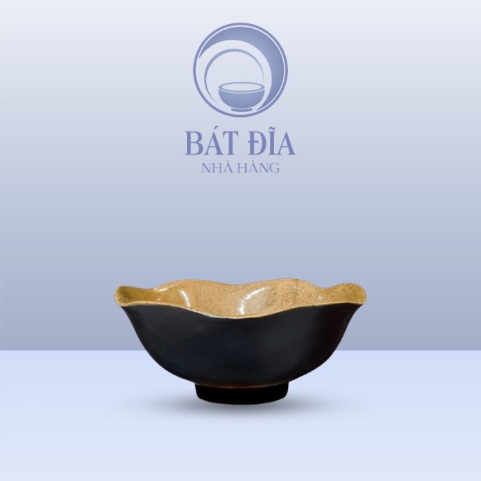 Bát Lượn Chân Cao Men Gốm Nâu Đen