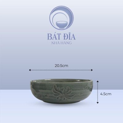 Bát Nhật Men Xanh Khắc Hoa Cúc - 20.5cmx4.5cm