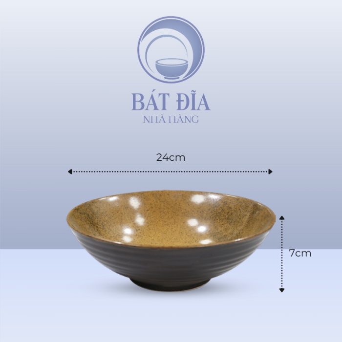 Kích thước Bát Phi 24 Men Gốm Nâu Đen
