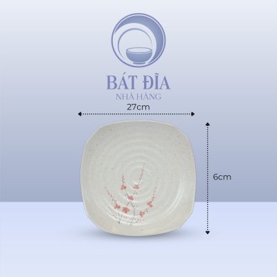 Kích Thước Bát Salad Vuông Men Gốm Hoa Đào Đỏ