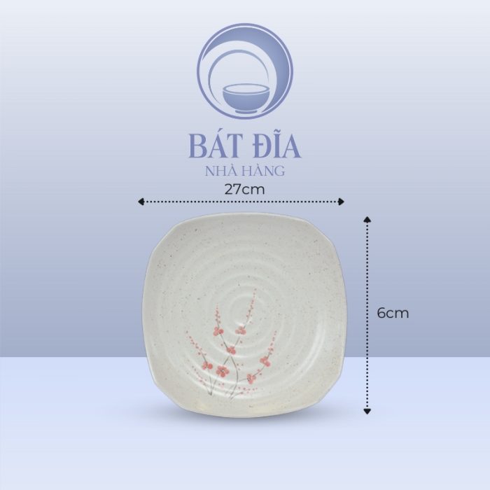 Kích Thước Bát Salad Vuông Men Gốm Hoa Đào Đỏ