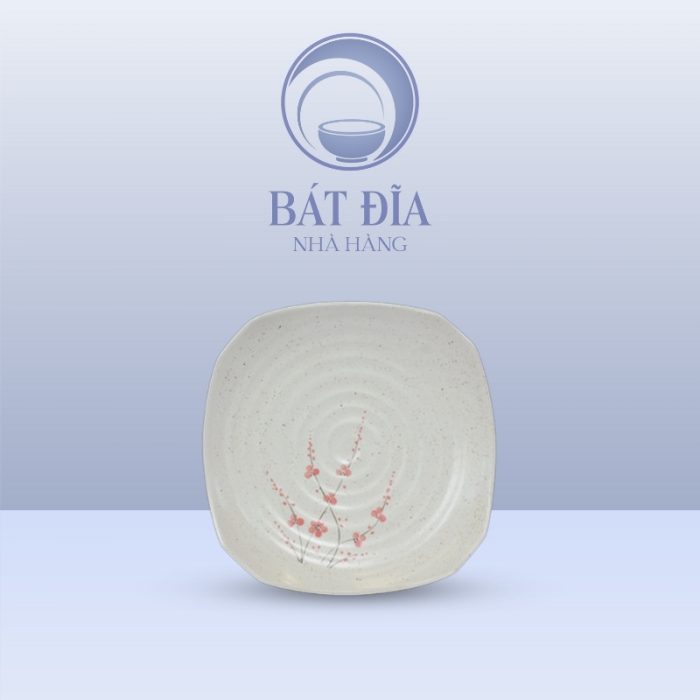 Bát Salad Vuông Men Gốm Hoa Đào Đỏ