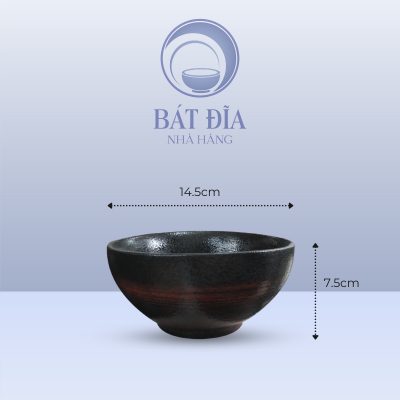 Bát Sâu Men Đen Nhật Quét Sơn - 14.5cmx7.5cm