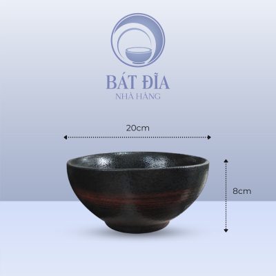 Bát Sâu Men Đen Nhật Quét Sơn - 20cmx8cm