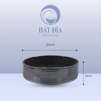 Bát Thẳng Men Đen Chấm Sơn - 24cmx5cm