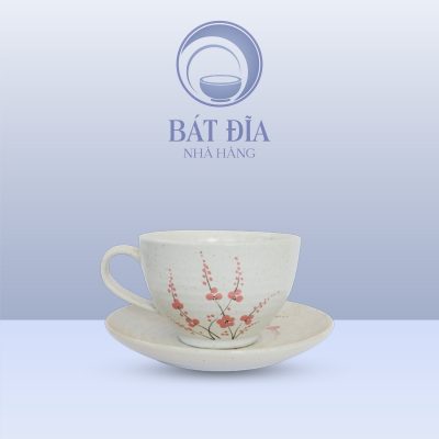 Cốc Cappuccino Men Gốm Hoa Đào Đỏ