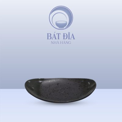 Đĩa Bầu Dục Men Đen Chấm Sơn