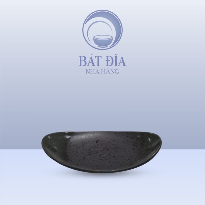 Đĩa Bầu Dục Men Đen Chấm Sơn