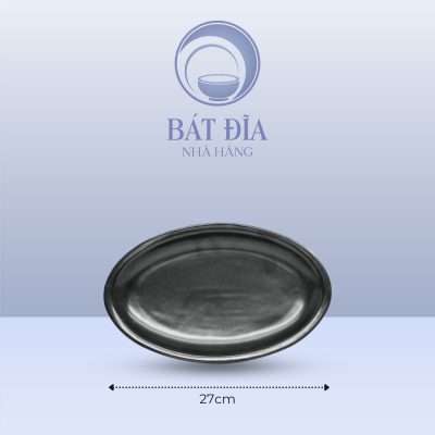 Đĩa Bầu Dục Men Đen Matt - 27cmx17cmx2.5cm