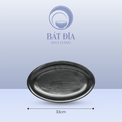 Đĩa Bầu Dục Men Đen Matt - 33cmx21cmx3cm