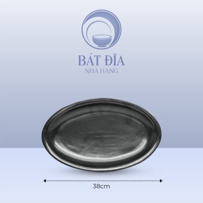 Đĩa Bầu Dục Men Đen Matt - 38cmx24.5cmx3.3cm