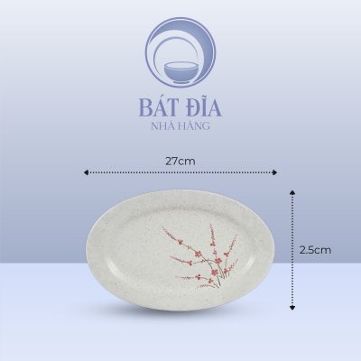 Kích Thước Đĩa Bầu Dục Men Gốm Hoa Đào Đỏ
