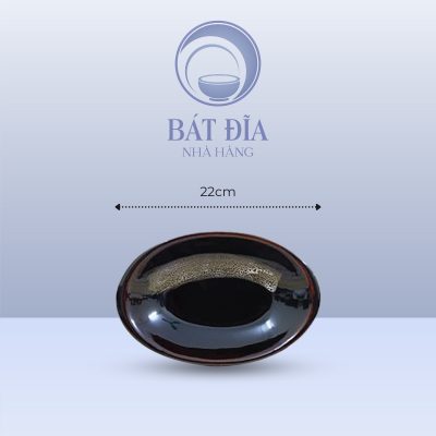 Đĩa Bầu Dục Men Nâu Quét - 22cmx14cmx2cm