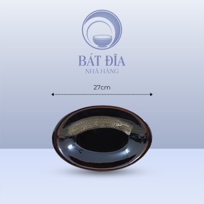 Đĩa Bầu Dục Men Nâu Quét - 27cmx17cmx2.5cm