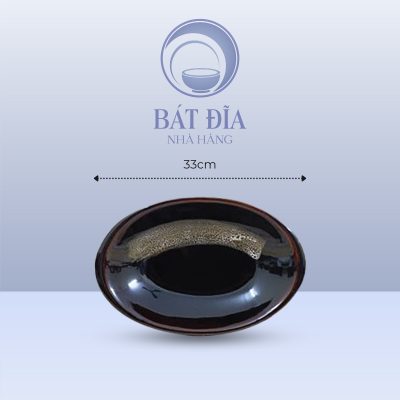 Đĩa Bầu Dục Men Nâu Quét - 33cmx21cmx3cm