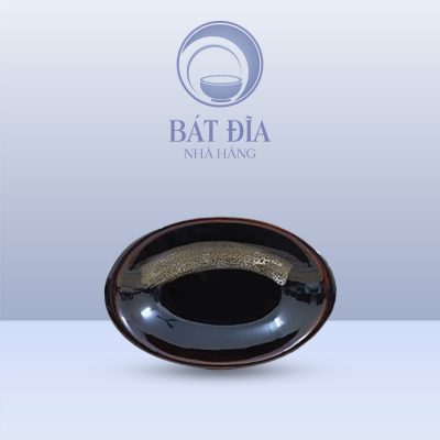 Đĩa Bầu Dục Men Nâu Quét