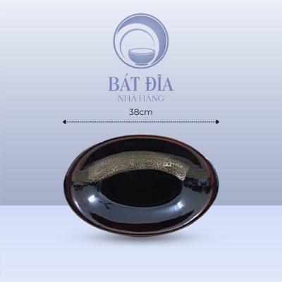 Đĩa Bầu Dục Men Nâu Quét - 38cmx24.5cmx3.3cm