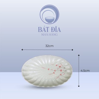 Kích Thước Đĩa Bầu Dục Múi Men Gốm Hoa Đào Đỏ