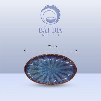 Đĩa Bầu Dục Múi Men Hỏa Biến Xanh - 26cmx15.5cmx3cm