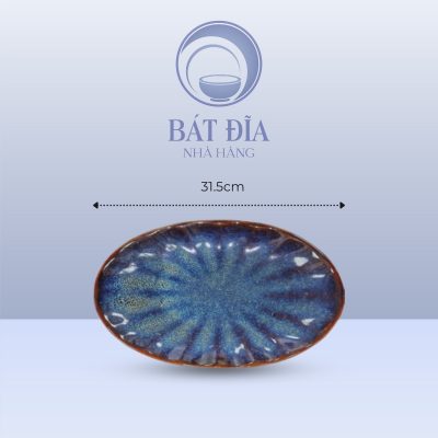Đĩa Bầu Dục Múi Men Hỏa Biến Xanh - 31.5cmX11cmX4.5cm