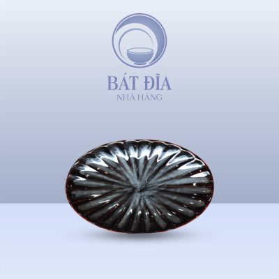 Đĩa Bầu Dục Múi Men Nâu Quét