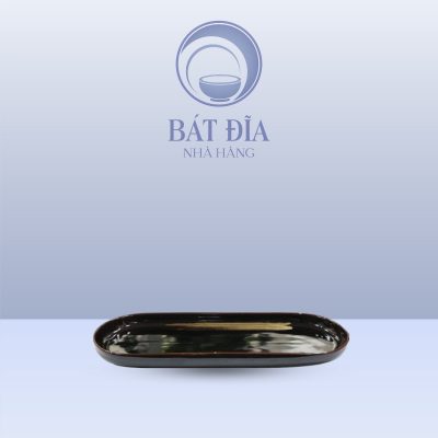 Đĩa Bầu Dục Phẳng Men Nâu Quét