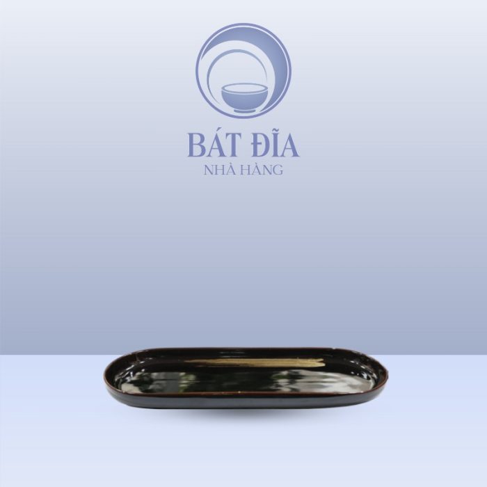 Đĩa Bầu Dục Phẳng Men Nâu Quét