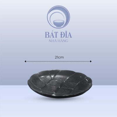 Đĩa Bóng Men Đen Chấm Sơn - 21cmx3.5cm