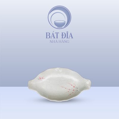 Đĩa Cá Men Gốm Hoa Đào Đỏ