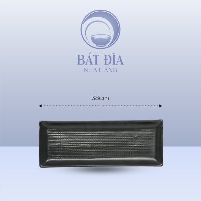 Đĩa Chữ Nhật Dài Men Đen Matt - 38cmx14cmx3cm
