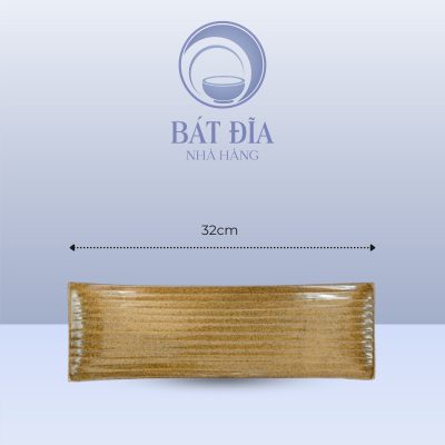 Đĩa Chữ Nhật Dài Men Gốm Nâu Đen - 32cmx11.5cnx2cm