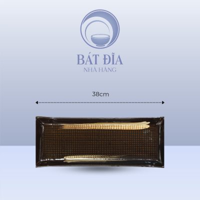 Đĩa Chữ Nhật Dài Men Nâu Quét - 38cmx14cmx3cm