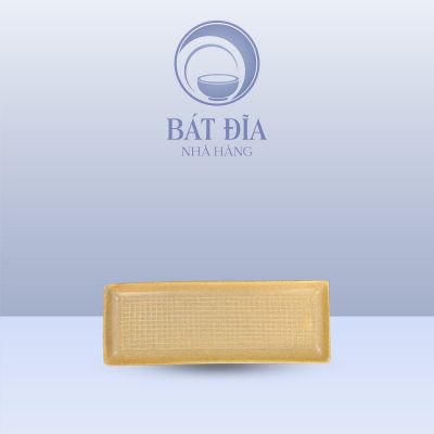 Đĩa Chữ Nhật Dài Men Sứ Vàng