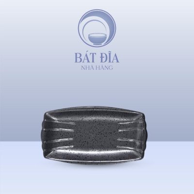 Đĩa Chữ Nhật Khía Men Đen Chấm Sơn