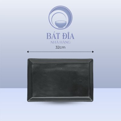 Đĩa Chữ Nhật Men Đen Matt - 32cmx20cmx3.5cm